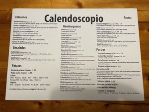 Menu  at El Calendoscopio in Aviles