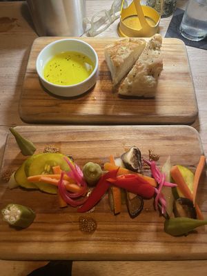 Pickled veg and focaccia   at Kome in Willemstad