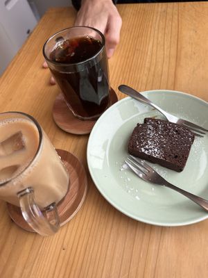 chocolate cake and coffees  at Taom in Hakodate