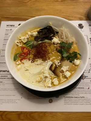 Vegan ramen style soup quirky toppings    at Falla - Maybe closed in Lodz