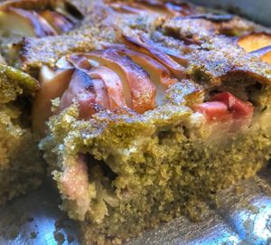 matcha, apple and almond cake. vegan. at SaporiBio in Lugano