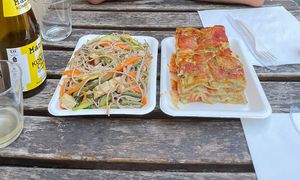 lasagna and noodles! at SaporiBio in Lugano