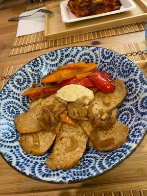 Tempeh and hummus at SaporiBio in Lugano