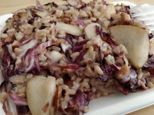 Rice with pear, walnut and purple cabbage  at SaporiBio in Lugano