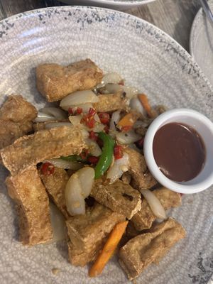 Salted chilli tofu with satay dipping sauce   at Madame Pho in Belfast