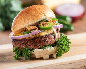 The Dre Burger

Kale, grilled pineapple, pickled onions, crispy jalapeño, caesar dressing. at Guerrilla Burger in Toronto