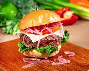 The Notorious Burger

Sauteed Mushrooms, Provolone, Kale, Tomatoes, Pickled Onion, Poppa’s Sauce. at Guerrilla Burger in Toronto