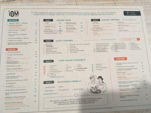The menu   at Iom Cocina Plant-Based in Bogota