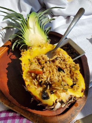 pineapple fried rice! at Nacional Beach Club & Bungalows in Mahahual