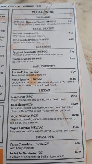 Menu... Not so much options, an Italian restaurant serving hummus with pita bread is pure laziness and lack of creativity at The Chubby Cherub in Belfast