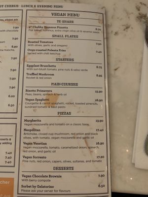Vegan menu  at The Chubby Cherub in Belfast