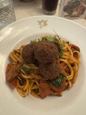 Spaghetti and “meatballs"  at The Chubby Cherub in Belfast