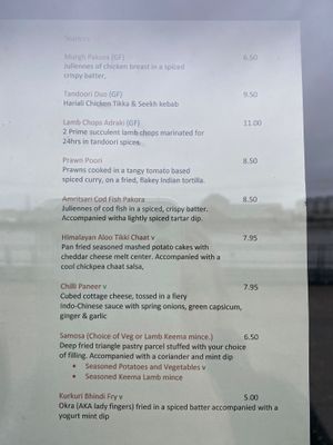 Menu at Mala Indian Kitchen in East London
