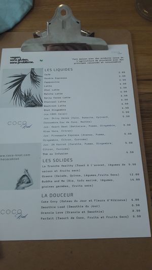 Menu at COCO Knot in Nice