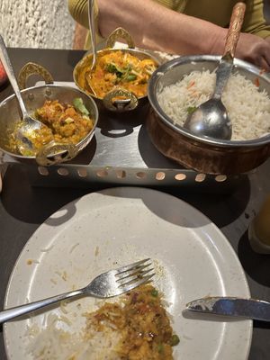 Mushroom thali and Baighan Bharta with rice   at India Palace in Apeldoorn