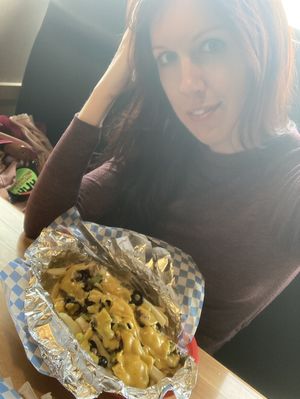 Loaded vegan fries! at Food Factory in Fairbanks
