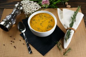 Sopa de abobora, feijao branco e cenoura at Mais Vida in Sao Paulo