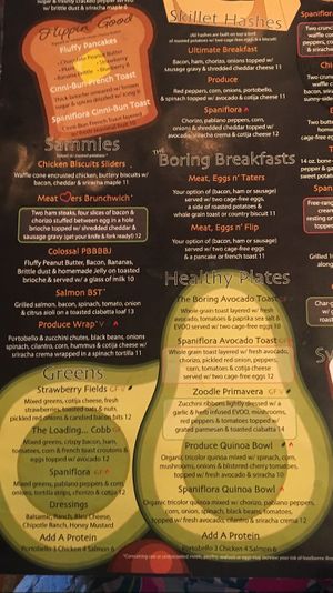 Food menu close up of most vegan oprions. Leaf icon indicates selection can be prepared vegan. at Loading... Gastrobrunch in St Cloud