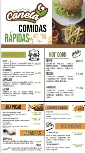 Menu at Canela Delicias Veganas in Bogota