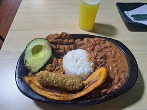 Bandeja paisa at Canela Delicias Veganas in Bogota