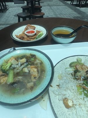  Vegan mix vegetables and tofu rice dish and mock duck skin as side dish  at VegTalk in Genting Highlands