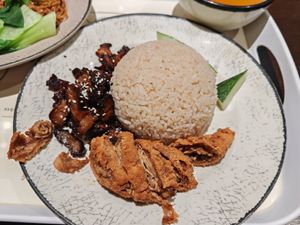Char Siew Chicken Rice 
The chicken is those ice cream stick drumstick kind, but dewp fried with coating which is special and nice. at VegTalk in Genting Highlands