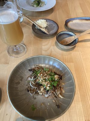 Bread with mushrooms  at Noot Nordik Kitchen in Gothenburg