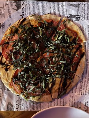 Vegan Margarita pizza  at The Tipsy Toboggan in Fall River