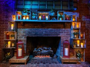 comfortable fire place seating at The Tipsy Toboggan in Fall River