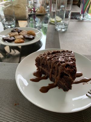 Chocolate cake at Loving Hut in Abidjan