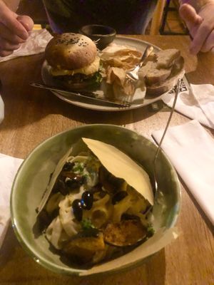 Burger and Alfredo  at INA Restaurante in Medellin