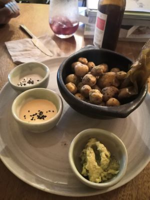 Baked potatoes and 3 dips at INA Restaurante in Medellin