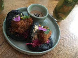 Bao buns with aubergine  at INA Restaurante in Medellin