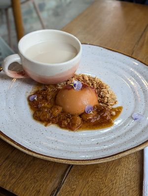 Guava panna cotta. Very pretty but too dense. The coconut milk cereal was unnecessary at INA Restaurante in Medellin