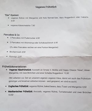 The breakfast menu (only on Sundays) at Picknick in Muenster