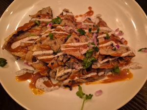Quesadilla chikn mushroom $26.00: lovely mushroom taste, the quesadilla had a wholemeal taste and bit cardboardy, not crispy texture as expected, exxy for what it is at Vandal in Newtown