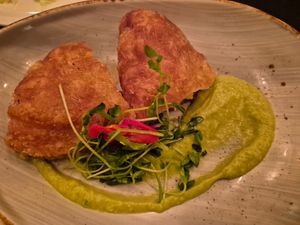 Beef + cheese empanada $16: lovely light bubbly pastry, cheese had a very airy texture, the beef +overall was v.enjoyable, nim jim wasnt present was just a bland mashed avo spread at Vandal in Newtown