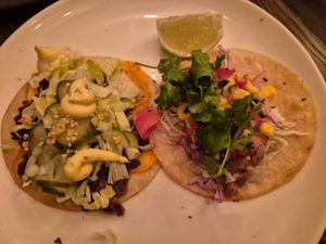 Seconds of cheeseburger, and Baha fish: incredible texture
$8 each or 4.50 on taco tuesday at Vandal in Newtown