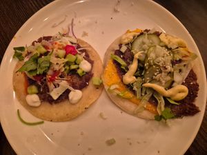 Smash taco; and Cheeseburger taco: Both delicious! $8 each or 4.50 on taco tuesday at Vandal in Newtown