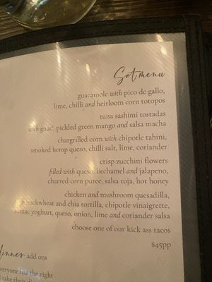 The set menu  at Vandal in Newtown