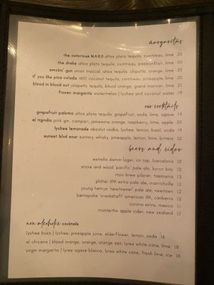 Drinks menu  at Vandal in Newtown