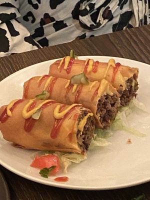 Cheeseburger… spring rolls?! You have to taste it to believe it. This is the best cross-over since BTS and Coldplay. Delicious. Beefy, cheesy, mustardy, pickley, tomatoey...  at Vandal in Newtown