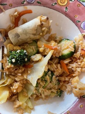 My go to. Vegetable fried rice and veggie rolls. You can add tofu to the rice too   at Chalerm Thai Bistro in Lakeport