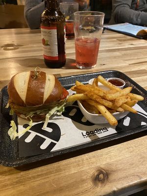 Devil May Fry burger (seitan burger) at Loading in Brighton