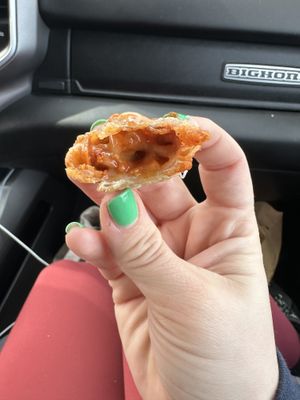 Inside of pizza rolls  at Peach and Pine in St James