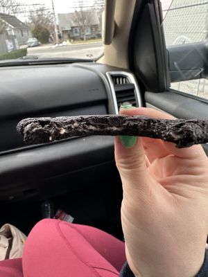 Inside of dark chocolate vanilla cream cookies  at Peach and Pine in St James