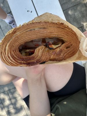 Eggplant parmigiana pain suisse  at Peach and Pine in St James