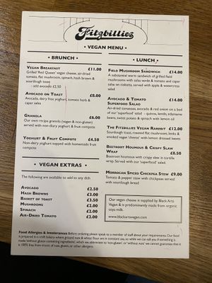 vegan menu at Fitzbillies - Trumpington in Cambridge
