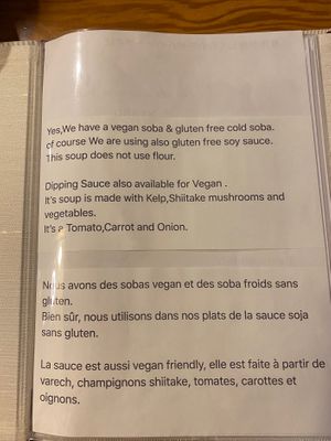 Vegan menu at Genji-soba in Osaka