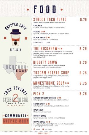 food menu at Dapper in Bedford